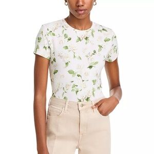 NEW! L'Agence Ressi Tee Short Sleeve Ivory Soft Floral Rose Print Size Small
